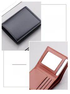 Vertical slim men's bifold wallet with lychee texture and transparent ID window slot