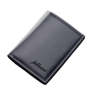 Slim black lychee leather bifold wallet for men featuring classic embossed logo