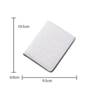Slim light gray canvas wallet for men measuring 10.5cm by 9.5cm and 0.8cm thick