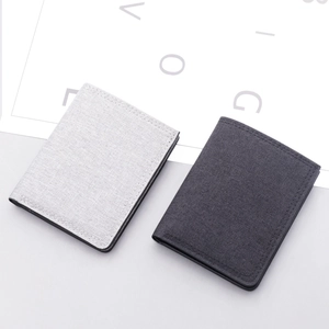 Slim canvas bifold wallet set in light and dark grey with minimalist stitching