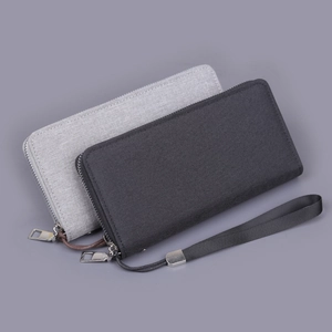 Minimalist Men Canvas Long Zipper Wallet Large Capacity Multi Card Slot Clutch Bag With Wrist Strap For Phone Cash