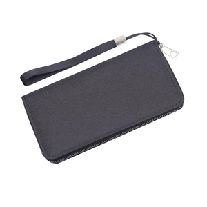Black canvas wristlet clutch bag with durable zipper and minimalist textured finish