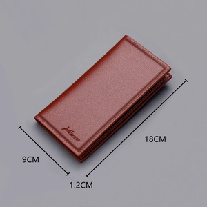 Portafoglio lungo sottile da uomo in pelle litchi marrone con dimensioni di 18 cm