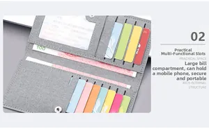 Slim grey canvas wallet interior featuring eleven card slots and a large phone compartment