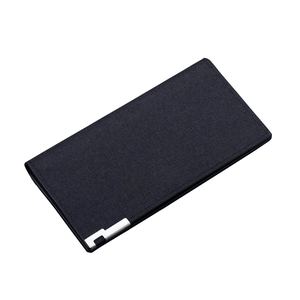 Deep grey canvas long wallet with minimalist metal hardware on a textured fabric finish
