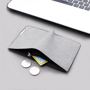 Slim canvas bifold wallet for men with zipper coin pocket and credit card slots