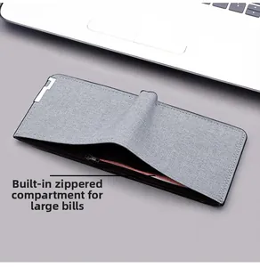 Portafoglio da uomo in tela bifold con scomparto interno con zip per banconote e monete