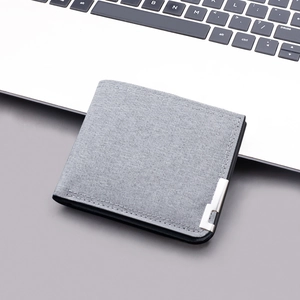 Men's Minimalist Canvas Slim Bi-fold Wallet Metal Corner Trim Ultra Light Business Casual Short Purse For Cash Cards