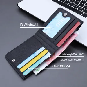 Portafoglio sottile da uomo in tela bifold con bottone a pressione e tasche per tessere