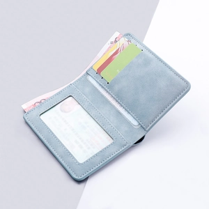 Slim light blue leather card wallet with multi-slots and banknotes compartment