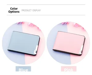 Litchi texture leather driver license covers in blue and pink with metal corner detail