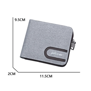Gray canvas zipper wallet for men with precise dimensions 11.5cm x 9.5cm x 2cm