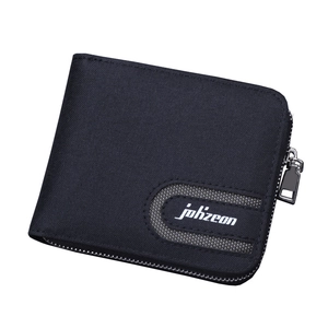 Vintage black canvas men's zipper wallet with mesh detail and johzeon logo