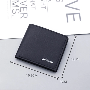Portefeuille noir mince pour hommes avec logo argenté, similicuir texturé, 10,5x9x1 cm