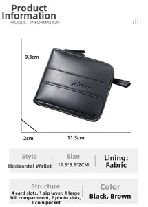 Detailed product specifications for men's leather bifold wallet with multiple card slots