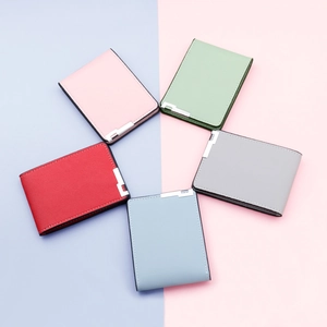 Leather driving license case holder in five macaron colors with metal corner trim