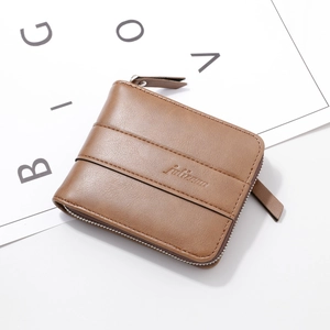 Men Short Zipper Wallet PU Leather Bifold Multifunctional Card Holder Coin Pocket Business Casual Fashion