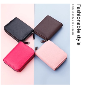 Litchi texture leather card holders with zip closure in multiple colors