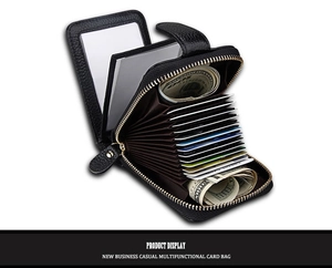 Internal accordion structure of a leather card holder with multiple slots for bank cards