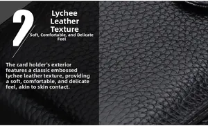 Detailed macro view of soft genuine leather card holder with premium lychee grain texture