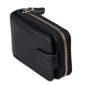 Men's black leather RFID blocking wallet with zipper compartment and pebbled texture