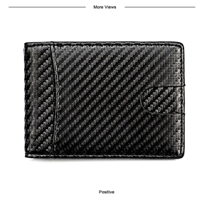 Detailed view of men's RFID slim wallet featuring premium carbon fiber leather texture