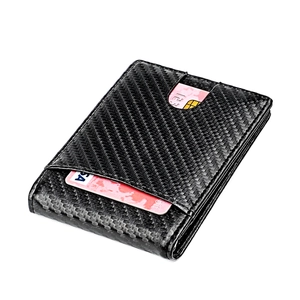 Slim carbon fiber RFID blocking wallet with front pocket money clip for men in black
