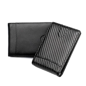 Slim RFID blocking carbon fiber and genuine leather men money clip wallets in black