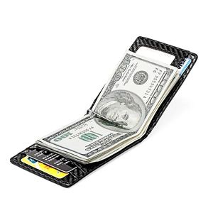 Front pocket carbon fiber wallet for men with metal money clip and RFID blocking