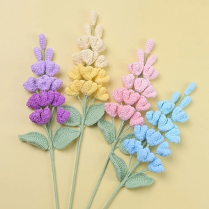 Handmade crochet lilac bouquet with multi-color gradient yarn for home decoration