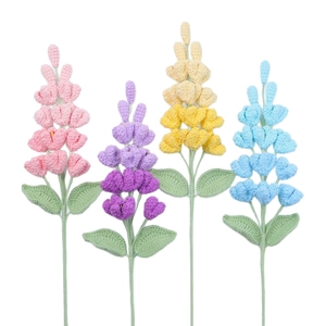 Handmade crochet lilac flower bouquet in gradient pastel colors for home decor