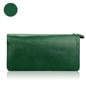 Portefeuille long en cuir vert foncé pour femme avec texture litchi et fermeture éclair