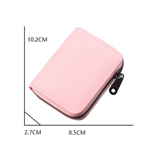 Pink lychee texture card holder with zipper, dimensions 8.5 x 10.2 x 2.7 cm, high quality