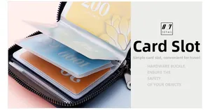 Internal view showing 20 transparent PVC card slots and smooth metal zipper detail