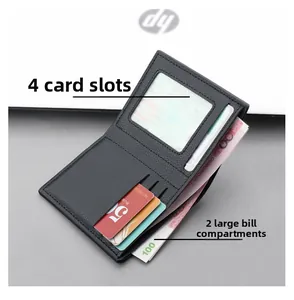 Internal layout of bifold men's wallet with four card slots and two large bill compartments
