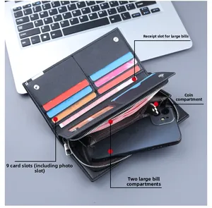 Internal structure of black business wallet with multiple card slots and coin pocket