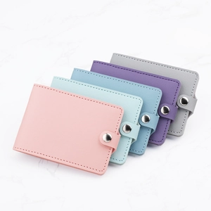 Minimalist PU Leather Card Holder For Women Men Slim Credit Card Case With Metal Button ID Window Multi Card Slots Wallet