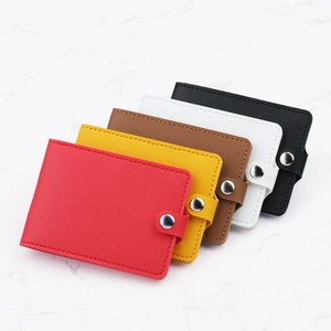 Slim leather card holder set in five colors with snap button and litchi texture