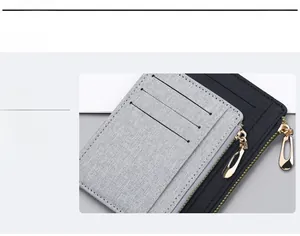 Detail view of premium canvas card holder featuring external slots and metal zipper