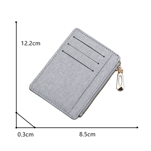 Slim grey canvas card holder wallet with 0.3cm ultra-thin profile and zip pocket