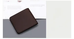 Detailed view of dark brown slim wallet showing scratch-resistant cross-grain leather texture