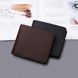 Slim Saffiano leather bifold wallets for men in black and dark brown professional style