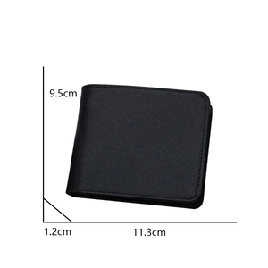Slim black bifold men's wallet in Saffiano leather with 11.3 x 9.5 x 1.2 cm dimensions