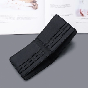 Slim black Saffiano leather bifold wallet for men with six card slots and refined stitching
