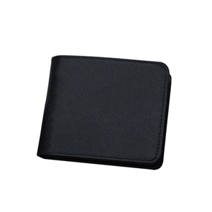 Slim black Saffiano leather bifold wallet for men with multi-card slots and minimalist design