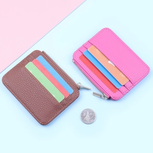 Ultra Thin PU Leather Zipper Card Holder Pebble Texture Multi Slot RFID Blocking ID Credit Card Sleeve Mini Coin Purse Wallet