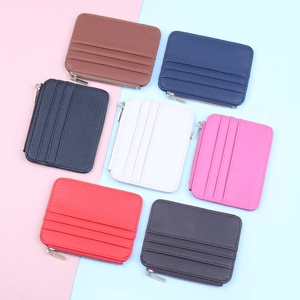 Minimalist PU leather zipper card holder wallets with multiple slots in various colors