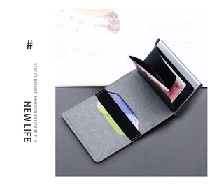 Detail view of the RFID blocking canvas card wallet showing internal card slots and money clip