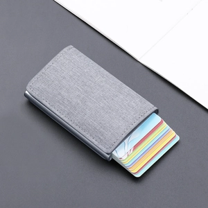 Minimalist Canvas Metal RFID Blocking Automatic Pop Up Card Holder Multi Slot Business Slim Wallet For Men