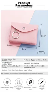 Pink lychee grain PU leather coin purse with dimensions 11.2x8.5x2.5cm and key ring